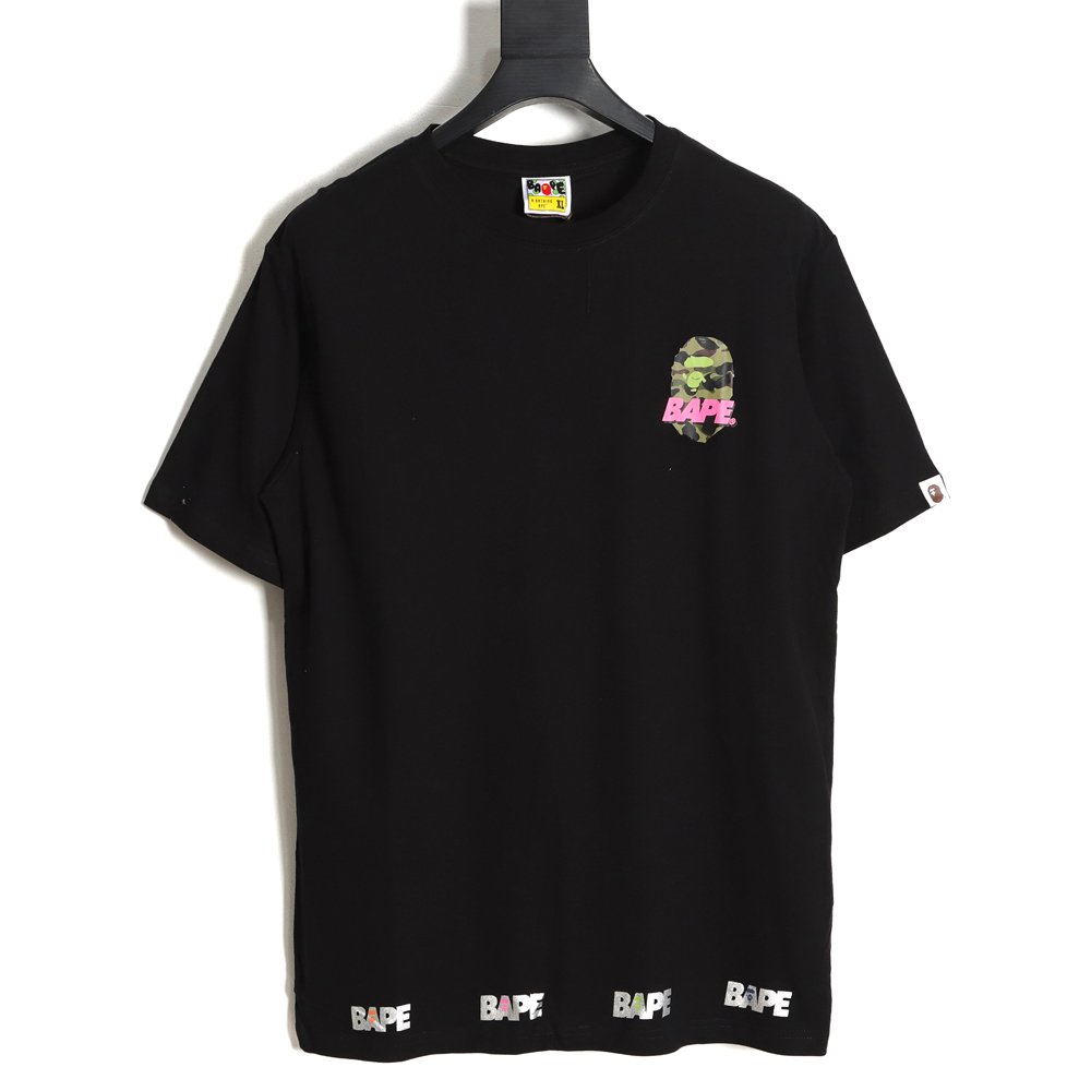 BAPE camouflage ape head reflective letter print short sleeve TSK1