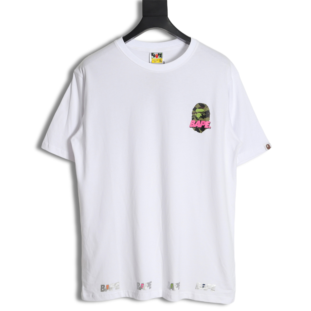 BAPE camouflage ape head reflective letter print short sleeves