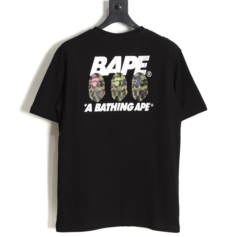 BAPE camouflage ape head reflective letter print short sleeve TSK1
