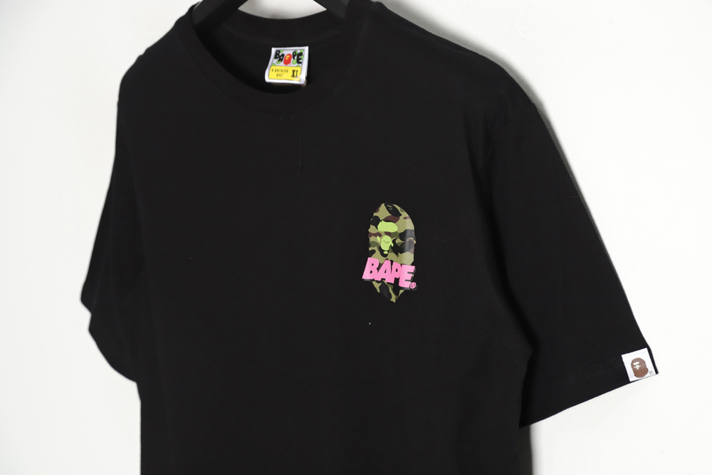 BAPE camouflage ape head reflective letter print short sleeve TSK1