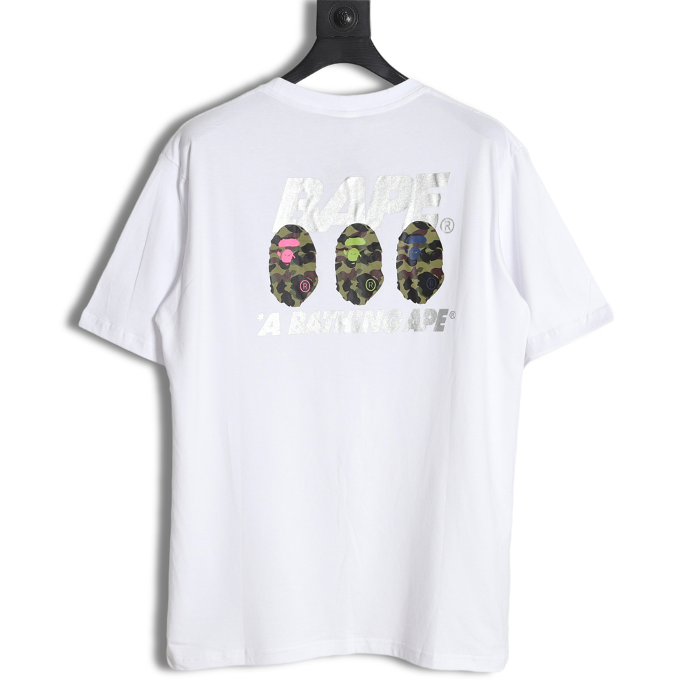 BAPE camouflage ape head reflective letter print short sleeves
