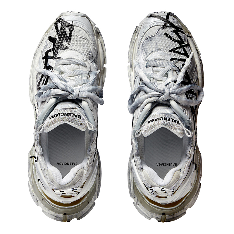 Balenciaga MEN'S RUNNER GRAFFITI SNEAKER IN WHITE