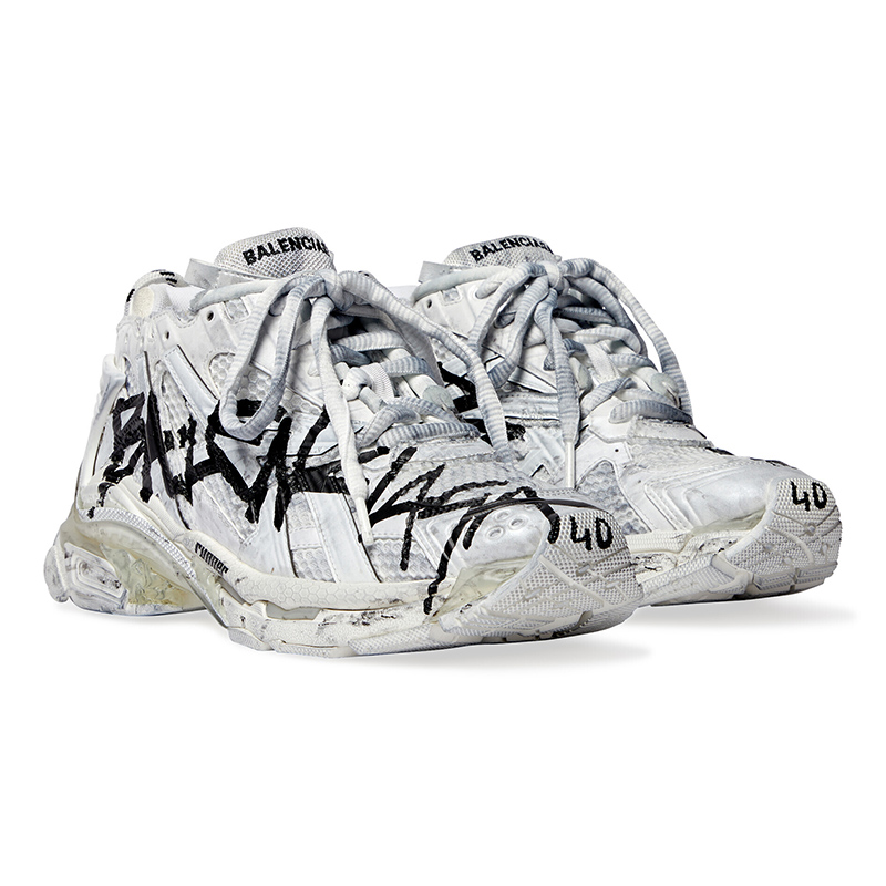 Balenciaga MEN'S RUNNER GRAFFITI SNEAKER IN WHITE