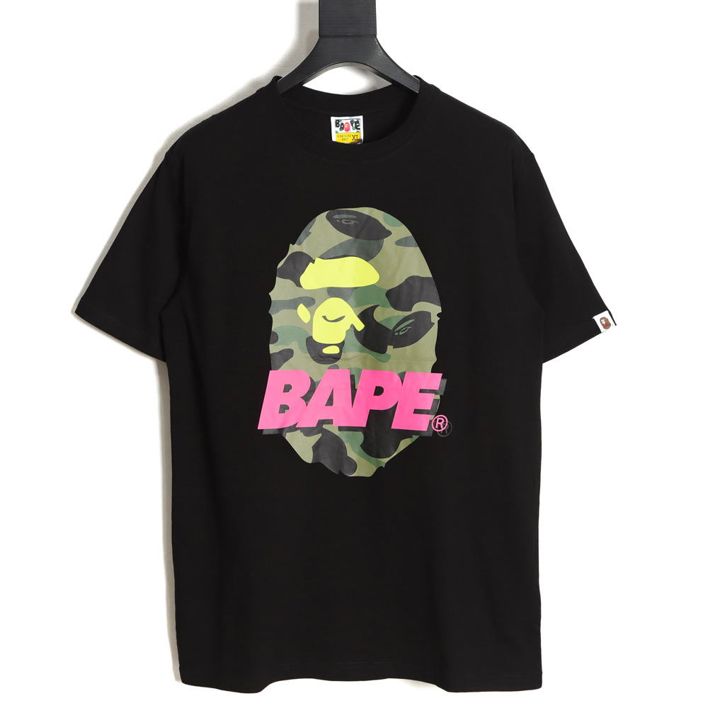BAPE camouflage ape head pattern contrast color letter print short sleeve TSK1