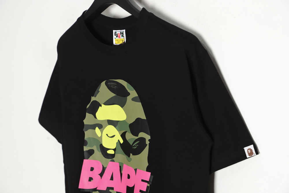 BAPE camouflage ape head pattern contrast color letter print short sleeve TSK1