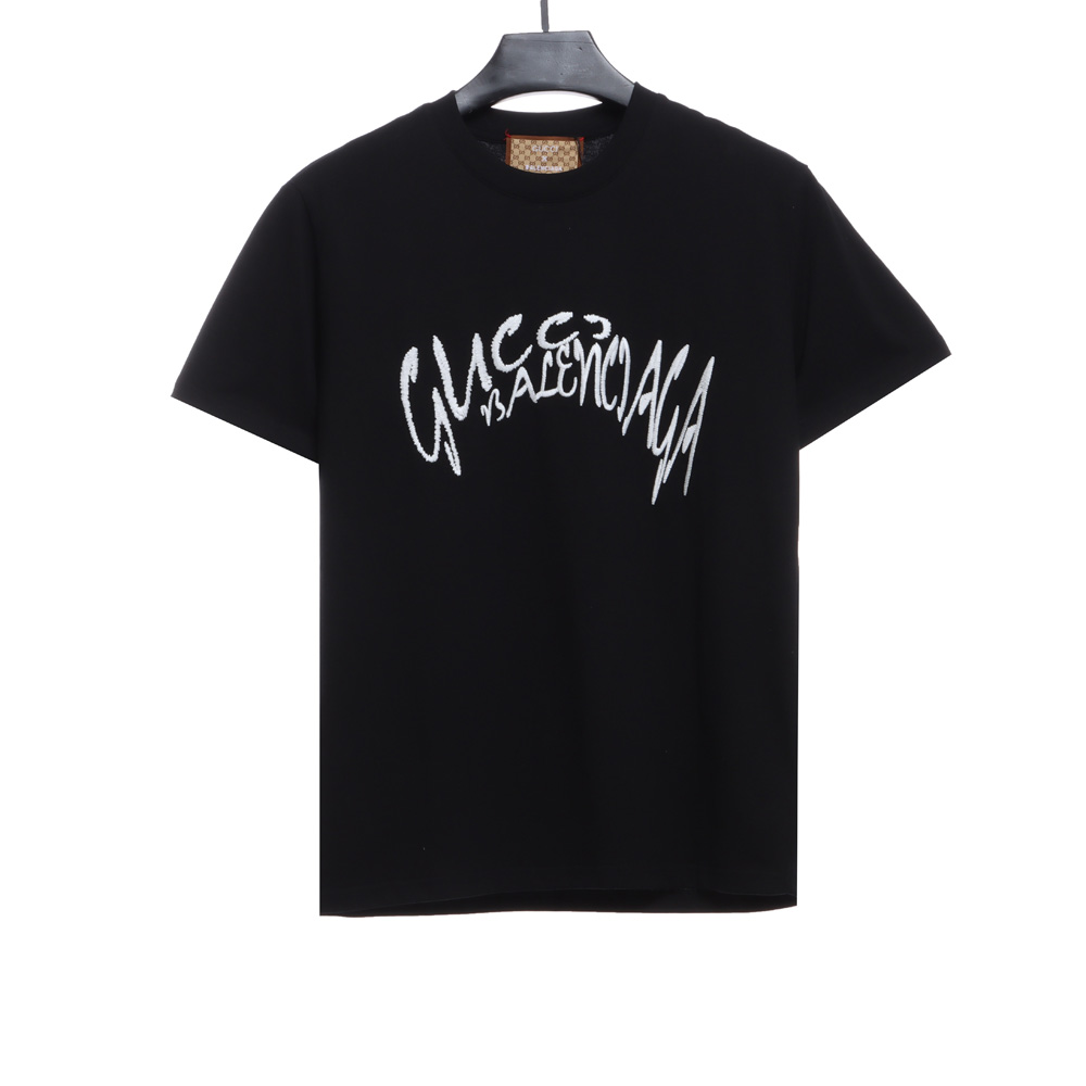 Gucci Joint Balenciaga Irregular Embroidery Short Sleeve TSK1