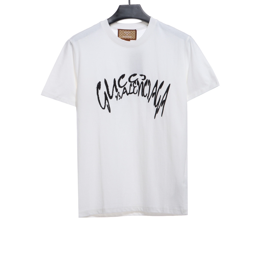 Gucci Joint Balenciaga Irregular Embroidery Short Sleeve TSK2