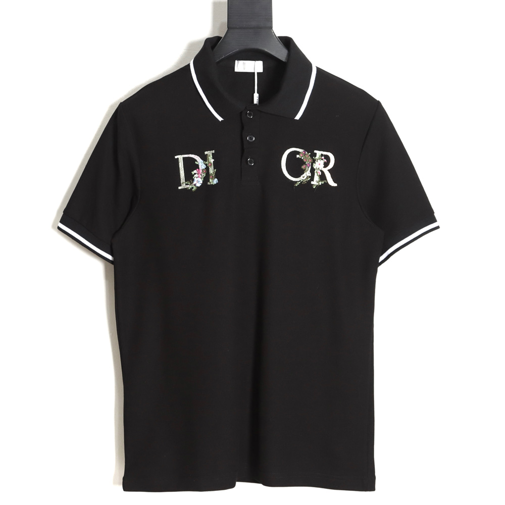 Dior Dior CD Chest Floral Letter Embroidery POLO Shirt TSK1