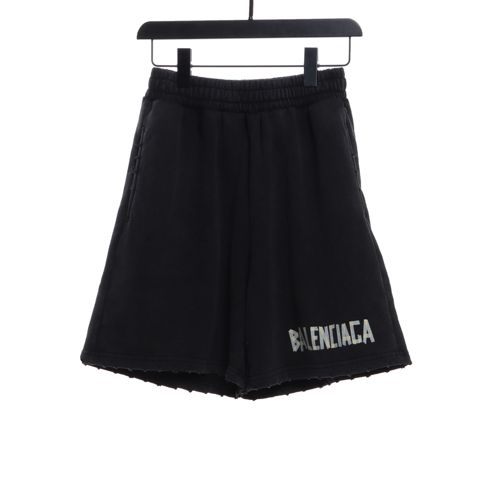 Balenciaga tape-print ripped shorts