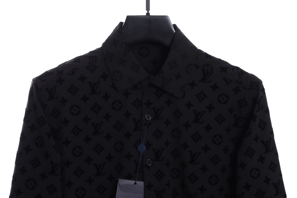 LV all over print flocking logo print classic long-sleeved shirt