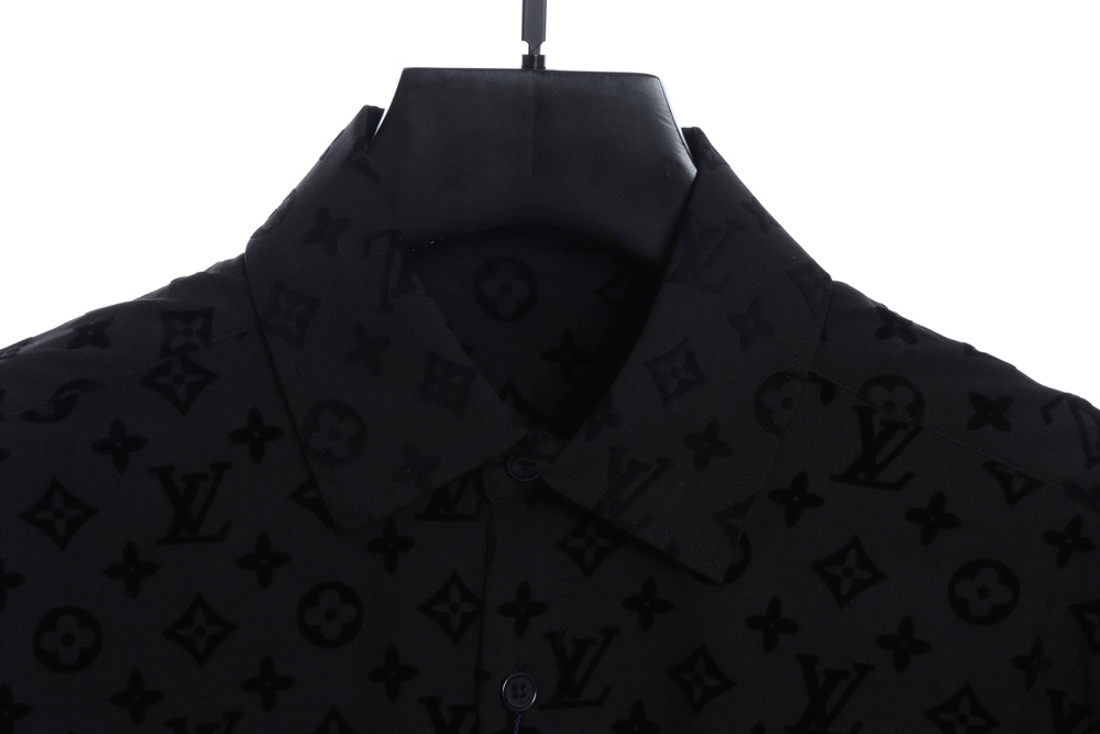 LV all over print flocking logo print classic long-sleeved shirt