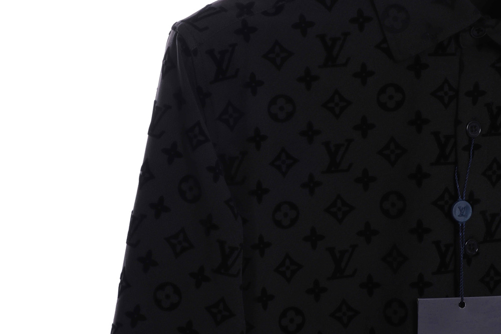 LV all over print flocking logo print classic long-sleeved shirt
