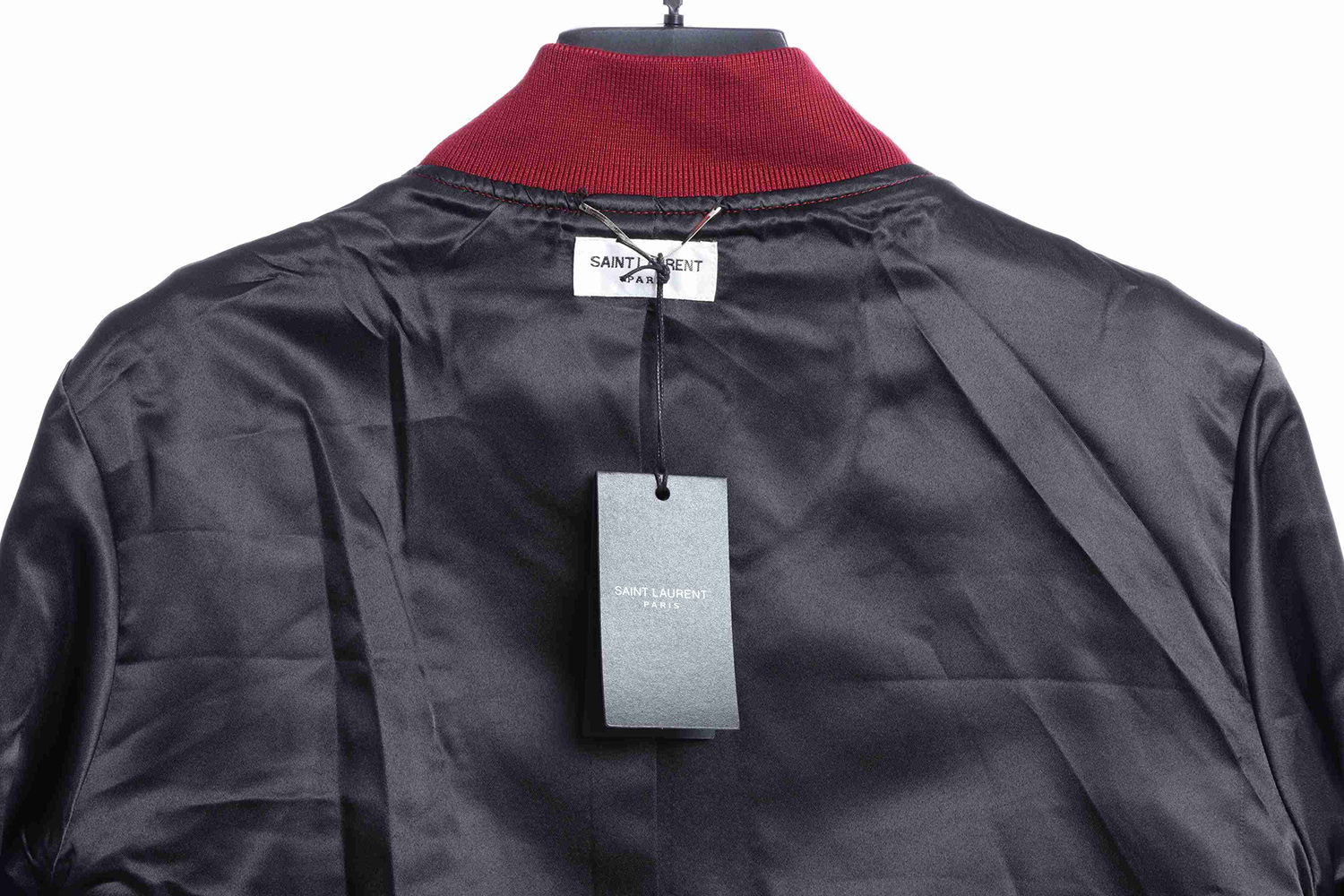 Saint Laurent leather black and white baseball collar jacket