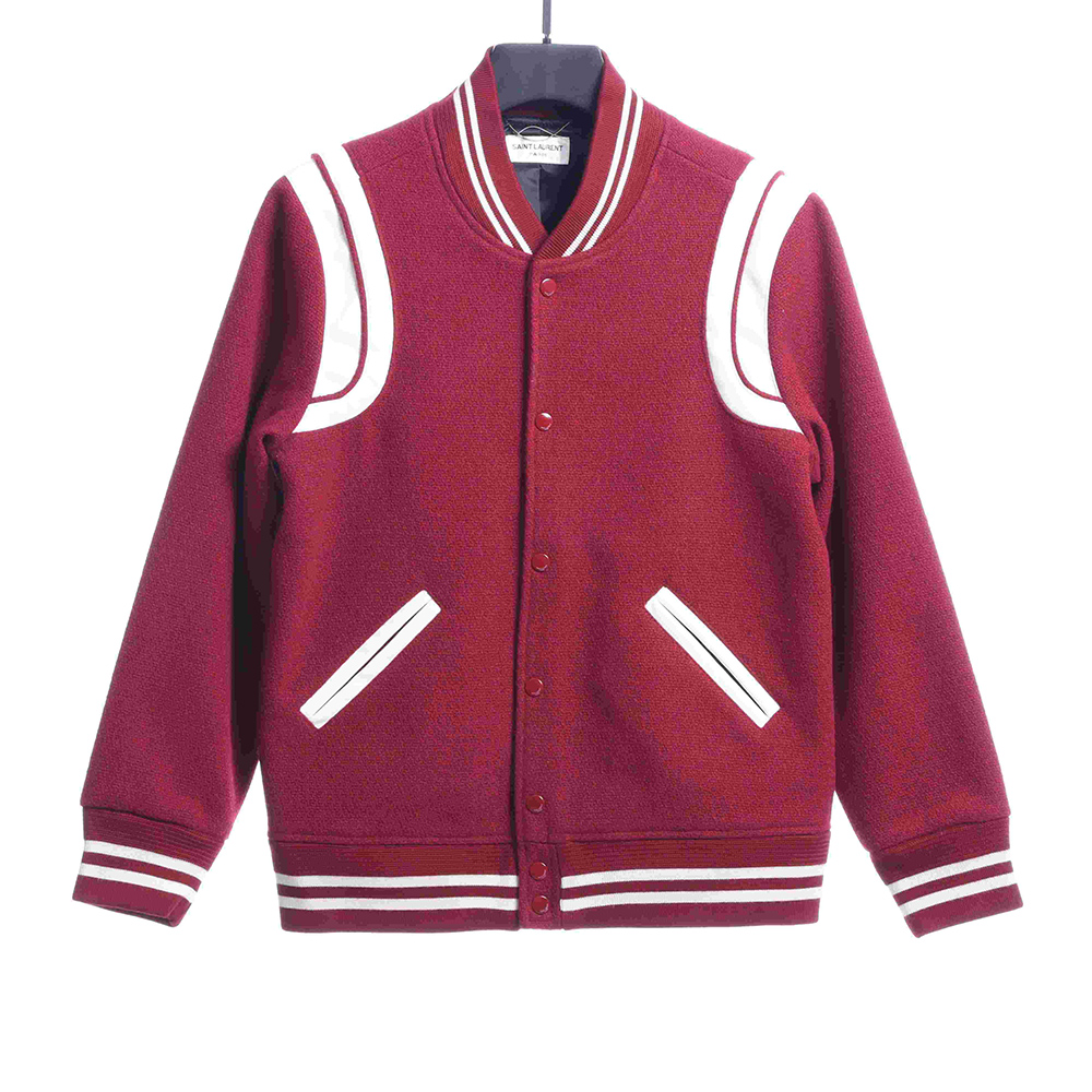 Saint Laurent leather black and white baseball collar jacket