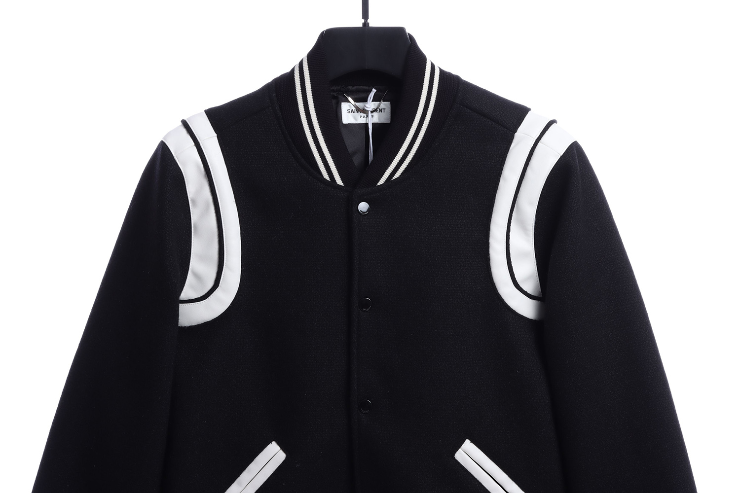 Saint Laurent Paris slp classic leather black and white baseball collar jacket