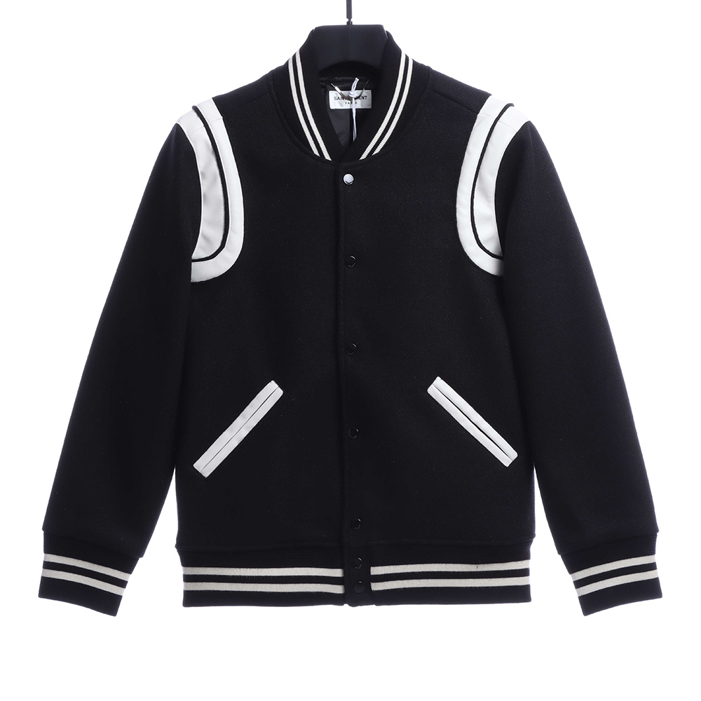 Saint Laurent Paris slp classic leather black and white baseball collar jacket