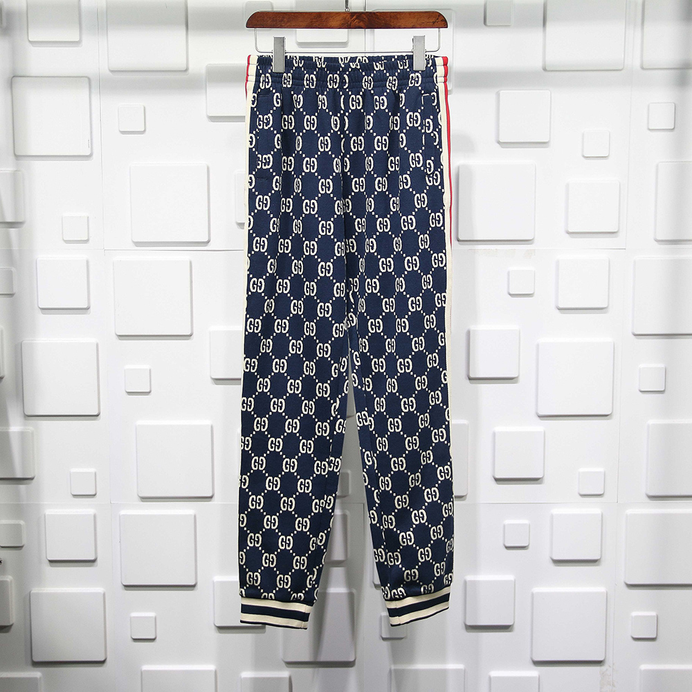 GUCCI DARK BLUE FULL PATTERN JACQUARD TROUSERS