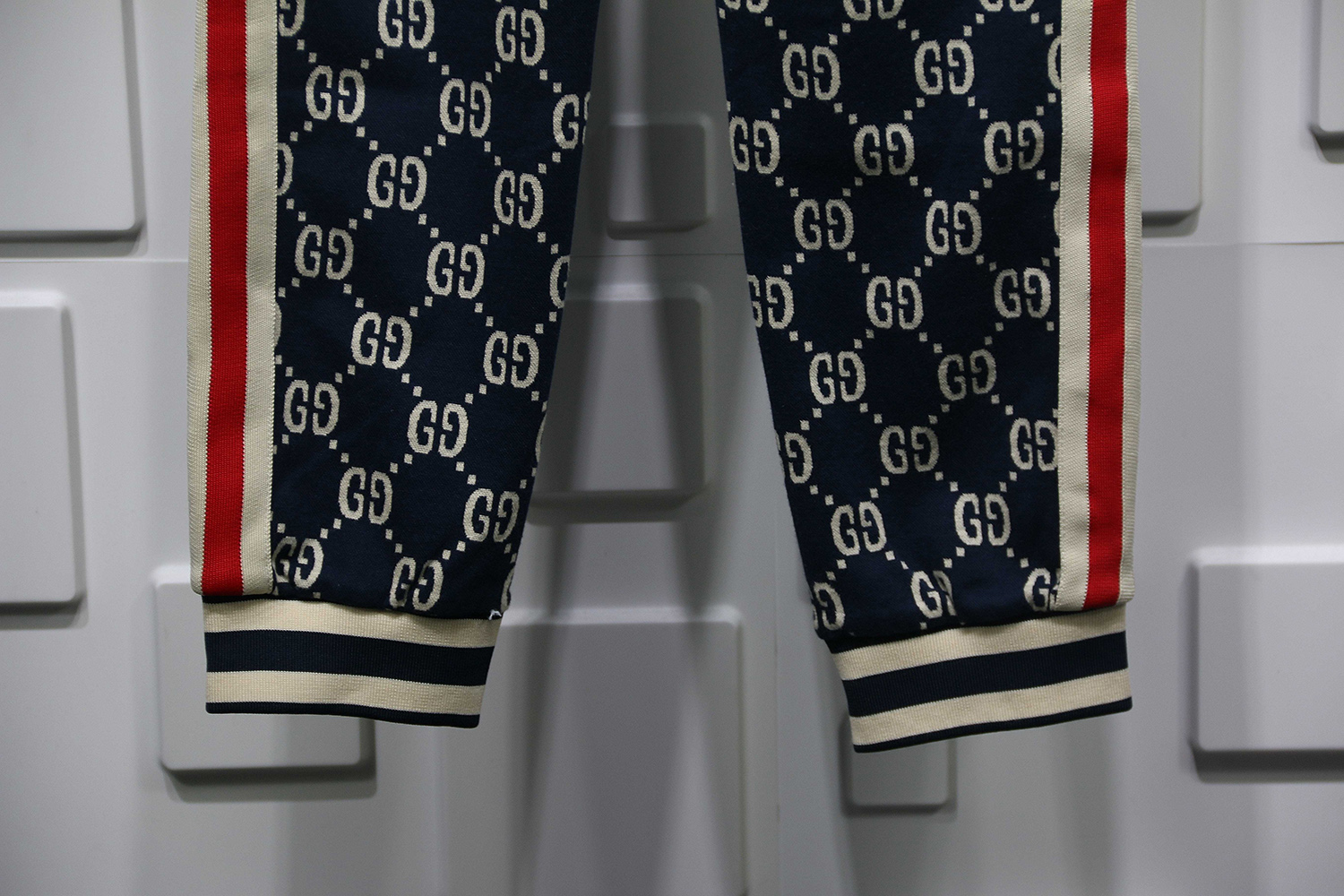 GUCCI DARK BLUE FULL PATTERN JACQUARD TROUSERS