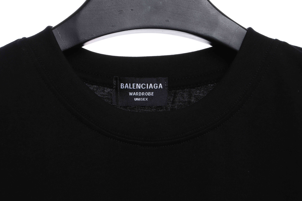 Balenciaga red, blue and white letters embroidered short sleeves_CM_1