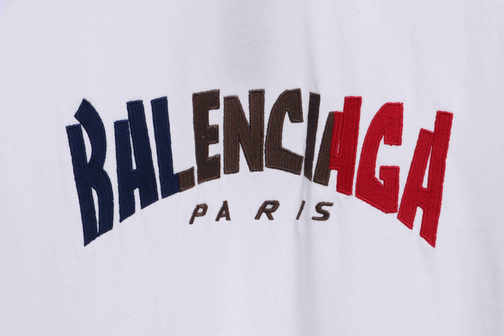 Balenciaga red, blue and white letters embroidered short sleeves