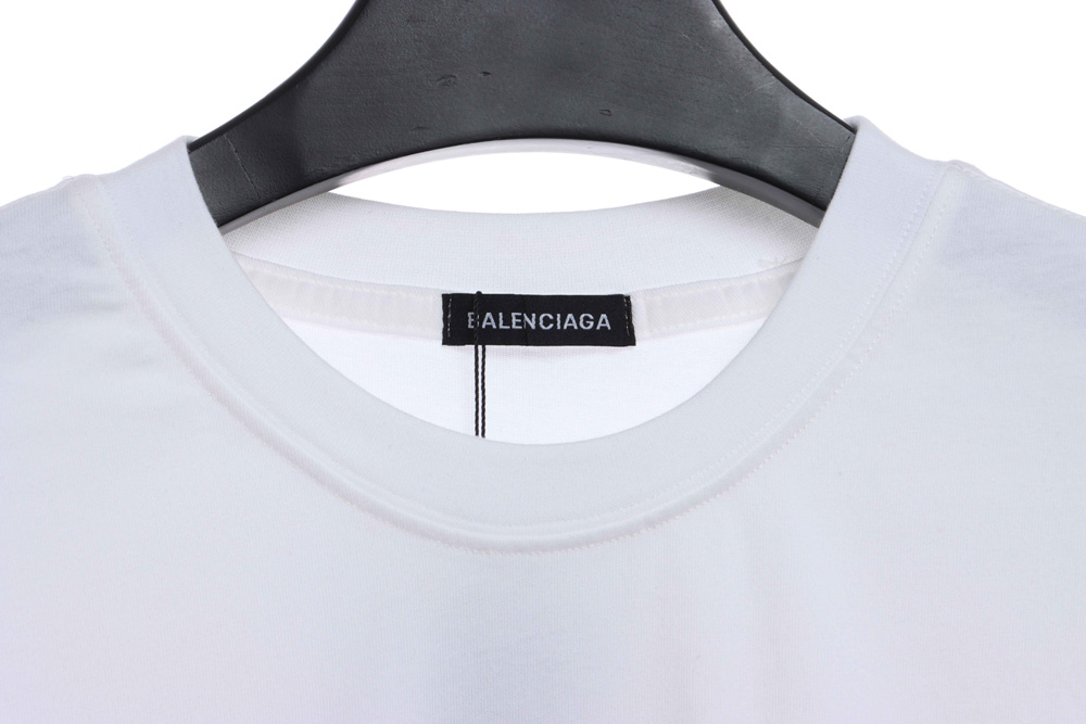 Balenciaga red, blue and white letters embroidered short sleeves