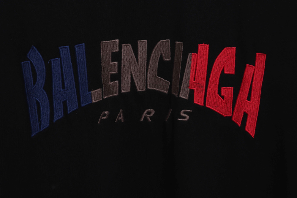 Balenciaga red, blue and white letters embroidered short sleeves_CM_1