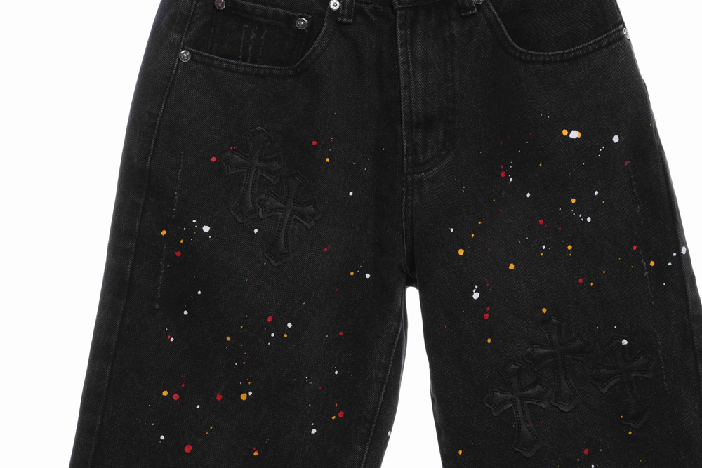 Cro-Heart Washed Skin Cross Splash Ink Shorts
