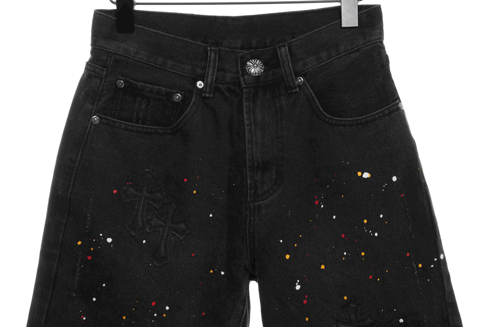 Cro-Heart Washed Skin Cross Splash Ink Shorts