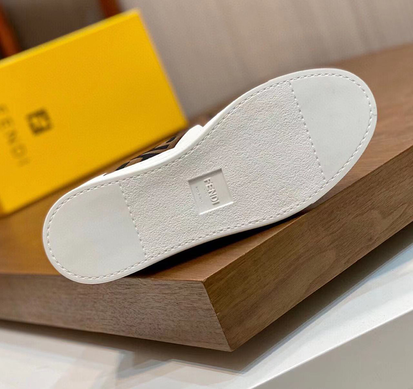 Fendi Leather Slip Ons White Brown