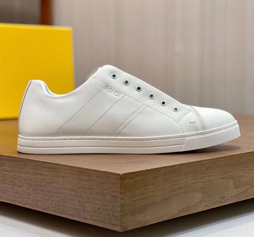 Fendi Leather Slip Ons White Brown