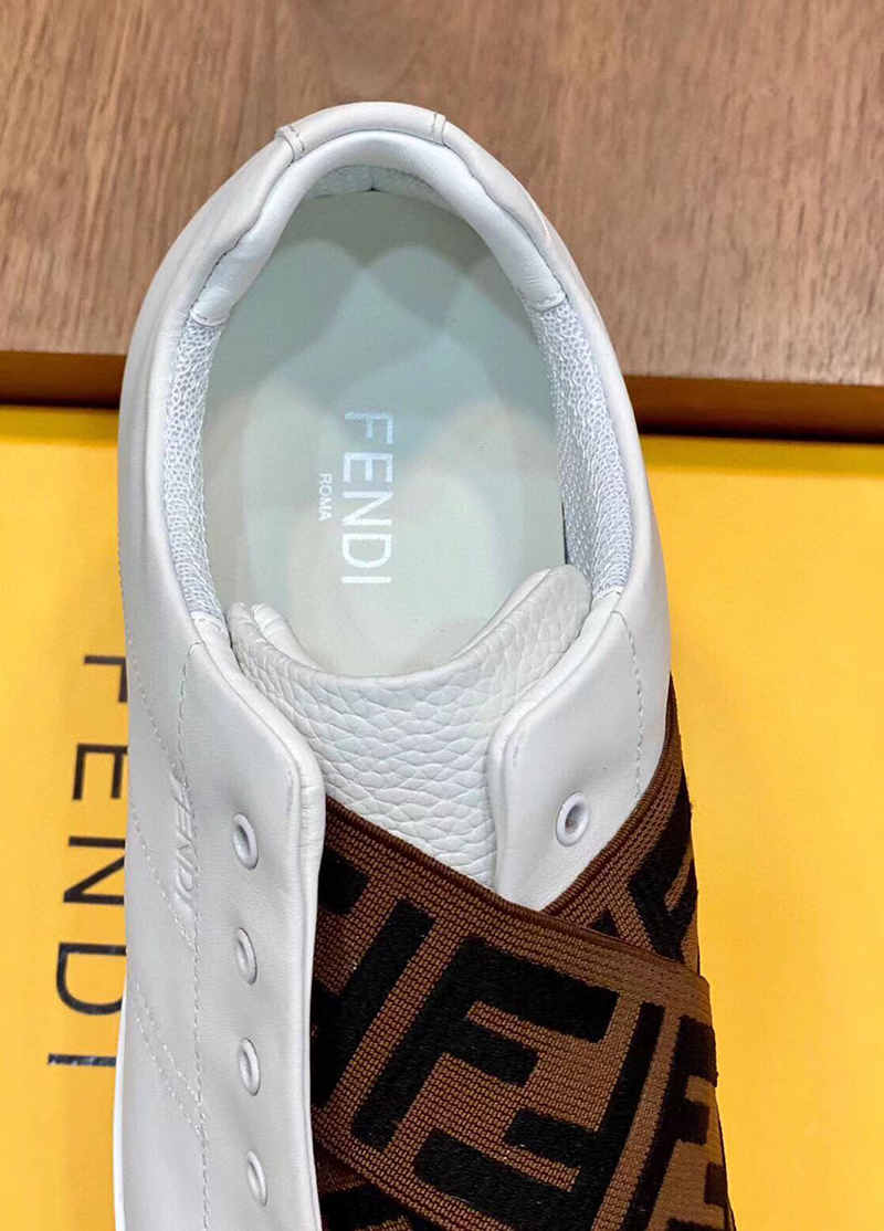 Fendi Leather Slip Ons White Brown