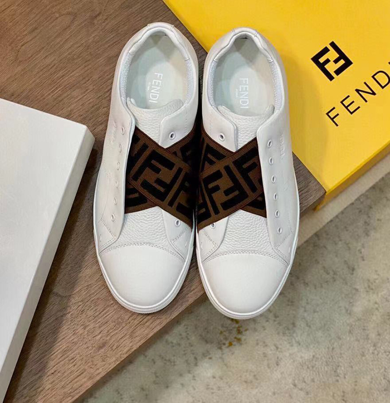 Fendi Leather Slip Ons White Brown