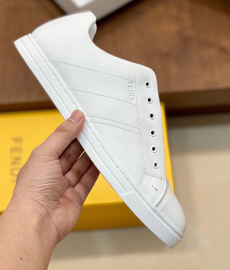 Fendi Leather Slip Ons White Brown