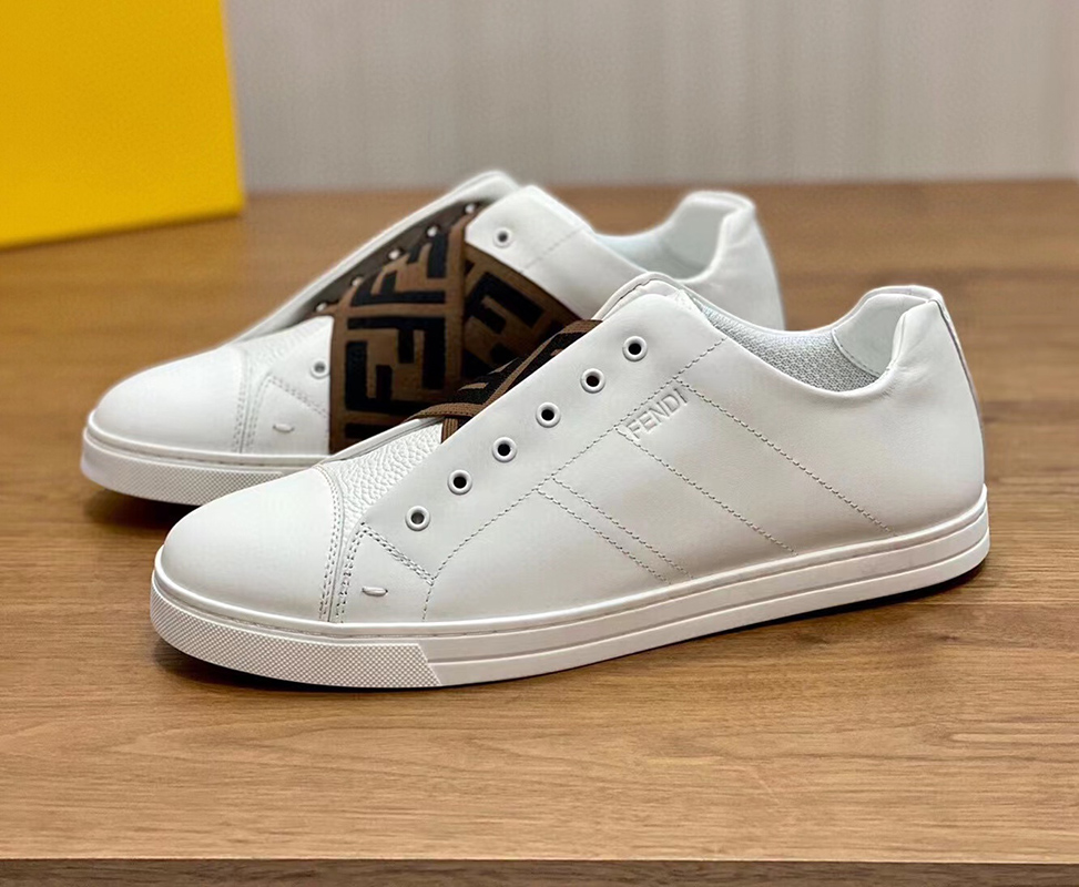 Fendi Leather Slip Ons White Brown