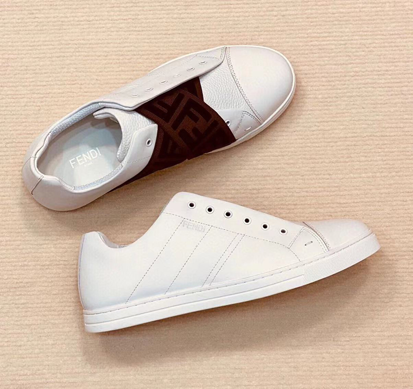Fendi Leather Slip Ons White Brown