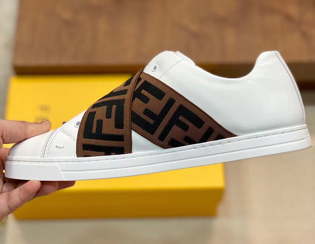 Fendi Leather Slip Ons White Brown