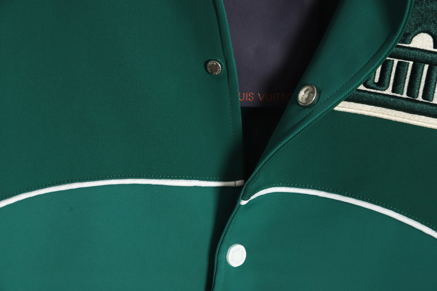 Louis Vuitton color matching green retro baseball jacket