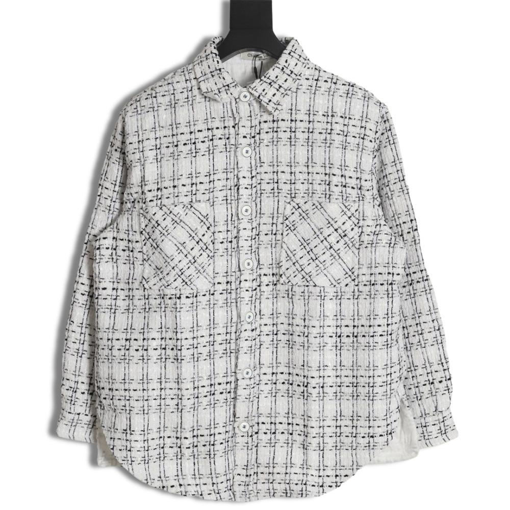 Charlie Luciano pleated silver-thread-woven check shirt jacket