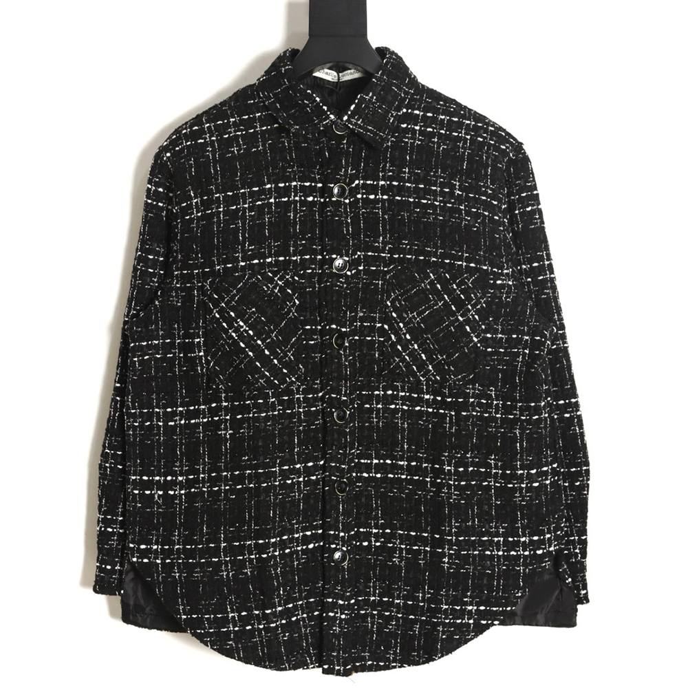 Charlie Luciano pleated silver-thread-woven check shirt jacket