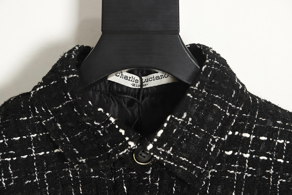Charlie Luciano pleated silver-thread-woven check shirt jacket