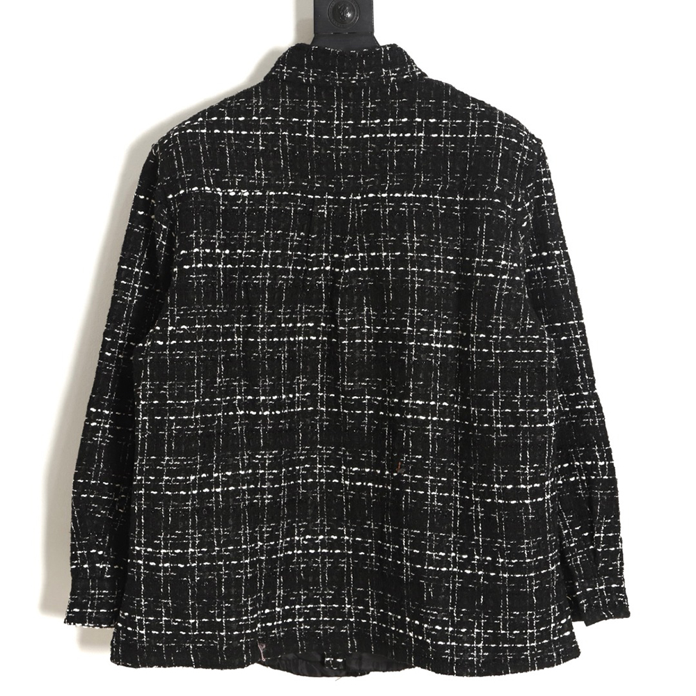 Charlie Luciano pleated silver-thread-woven check shirt jacket