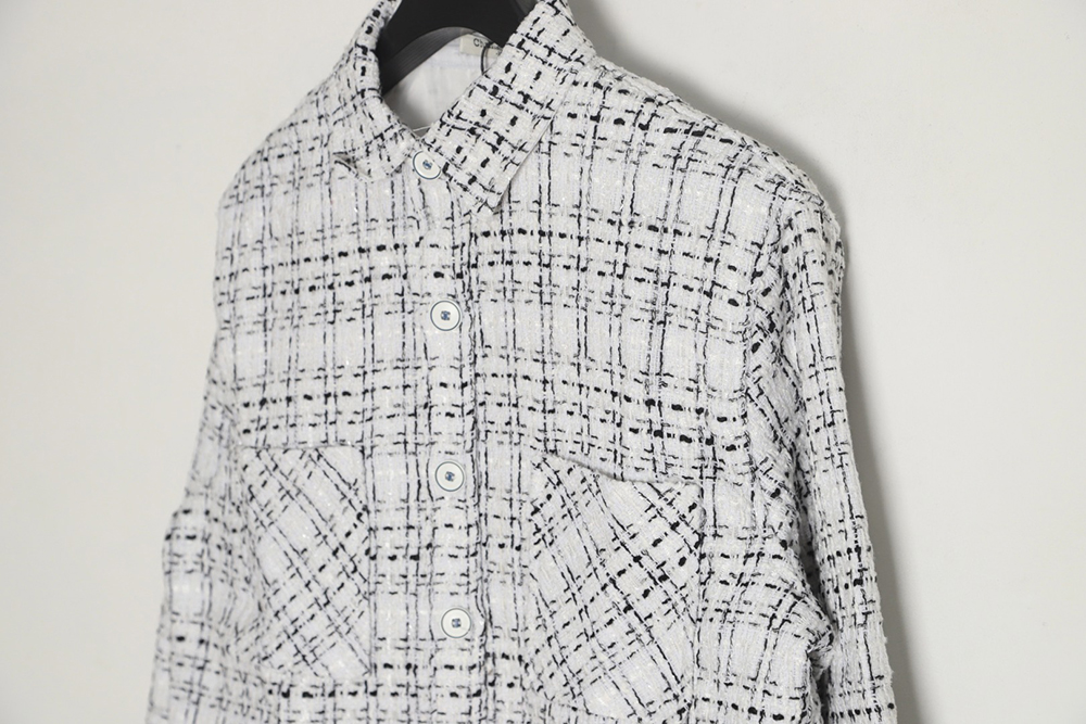 Charlie Luciano pleated silver-thread-woven check shirt jacket