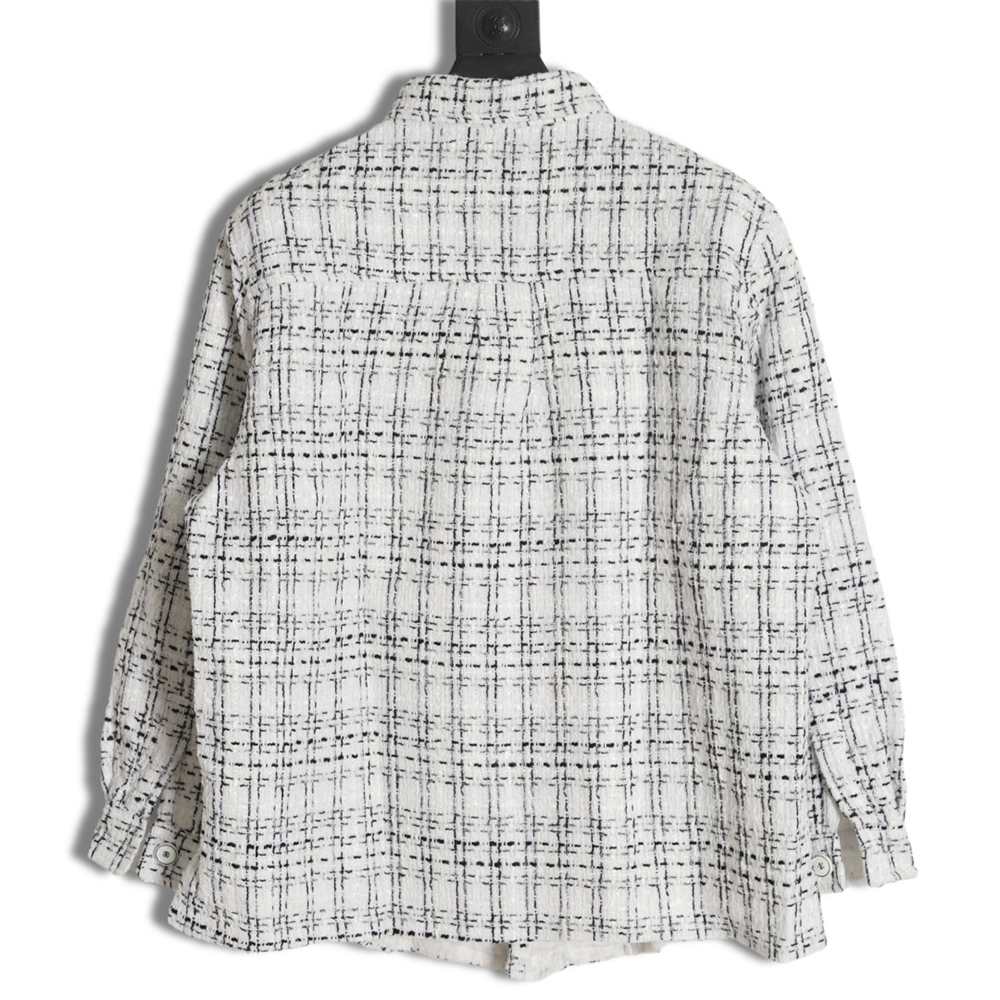 Charlie Luciano pleated silver-thread-woven check shirt jacket