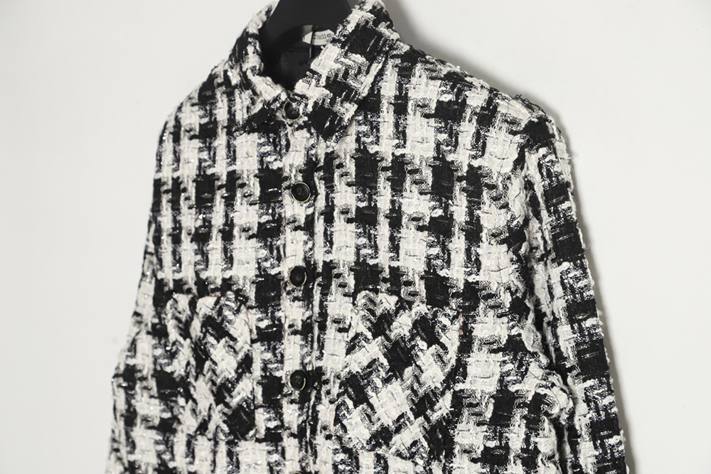 Charlie Luciano pleated silver-thread-woven check shirt jacket