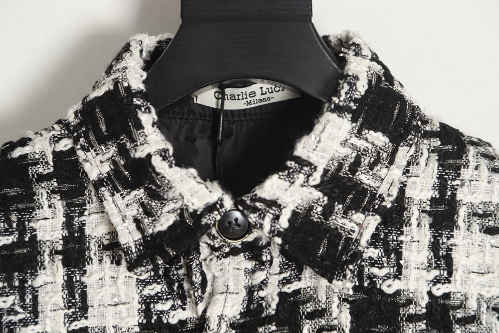 Charlie Luciano pleated silver-thread-woven check shirt jacket