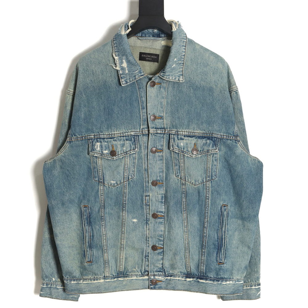 Balenciaga 23Fw lightning knife destroyed washed distressed denim jacket