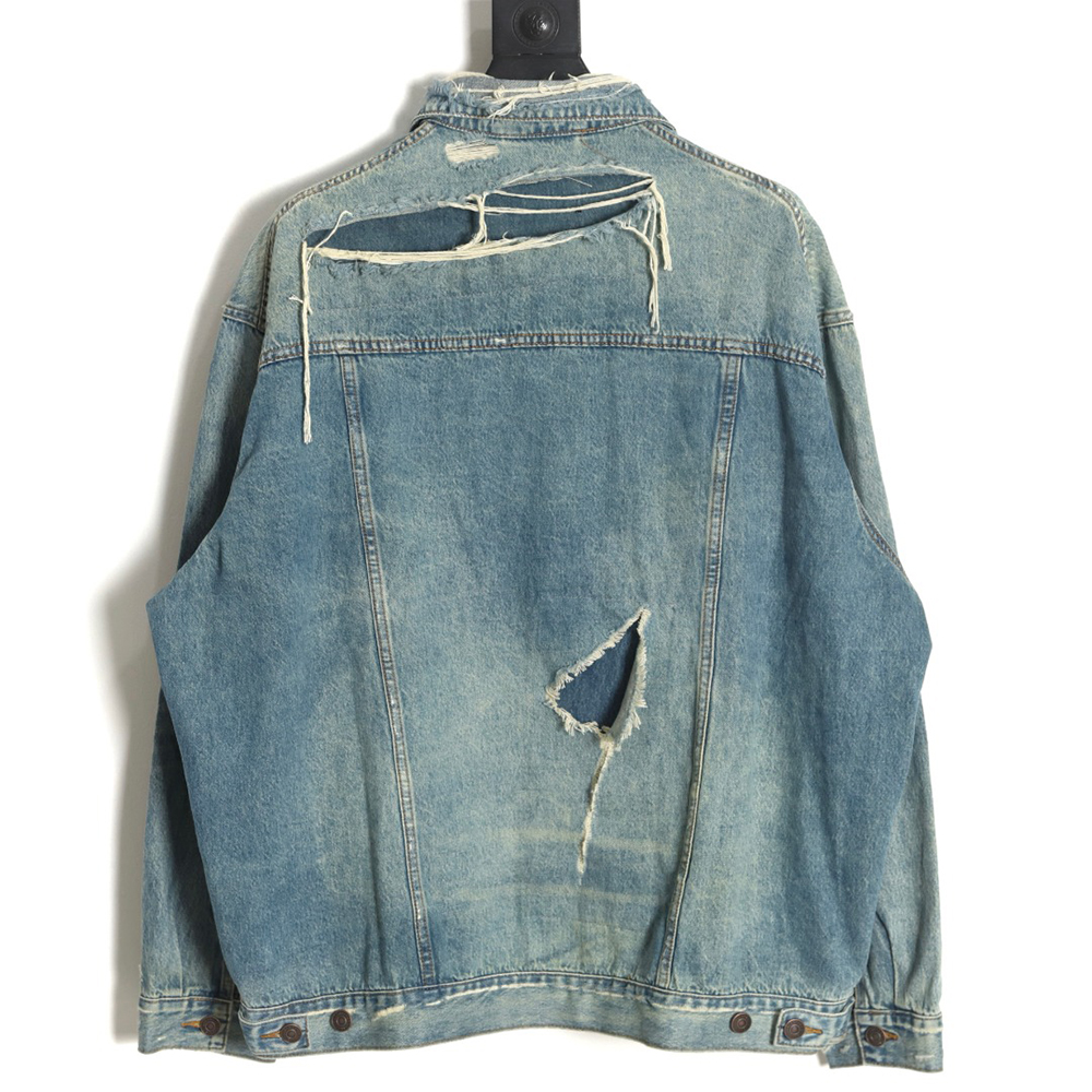 Balenciaga 23Fw lightning knife destroyed washed distressed denim jacket