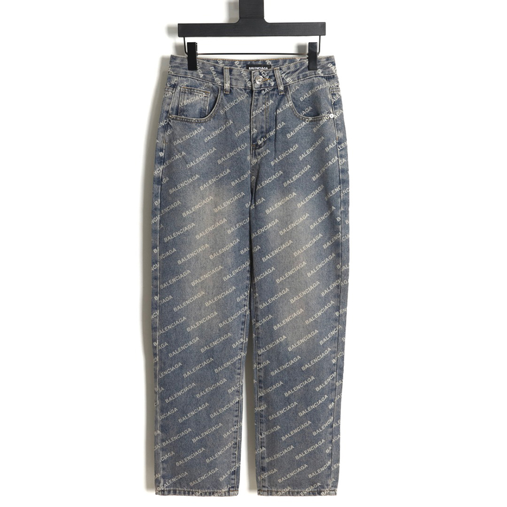 Balenciaga 23Fw all over printed washed denim trousers