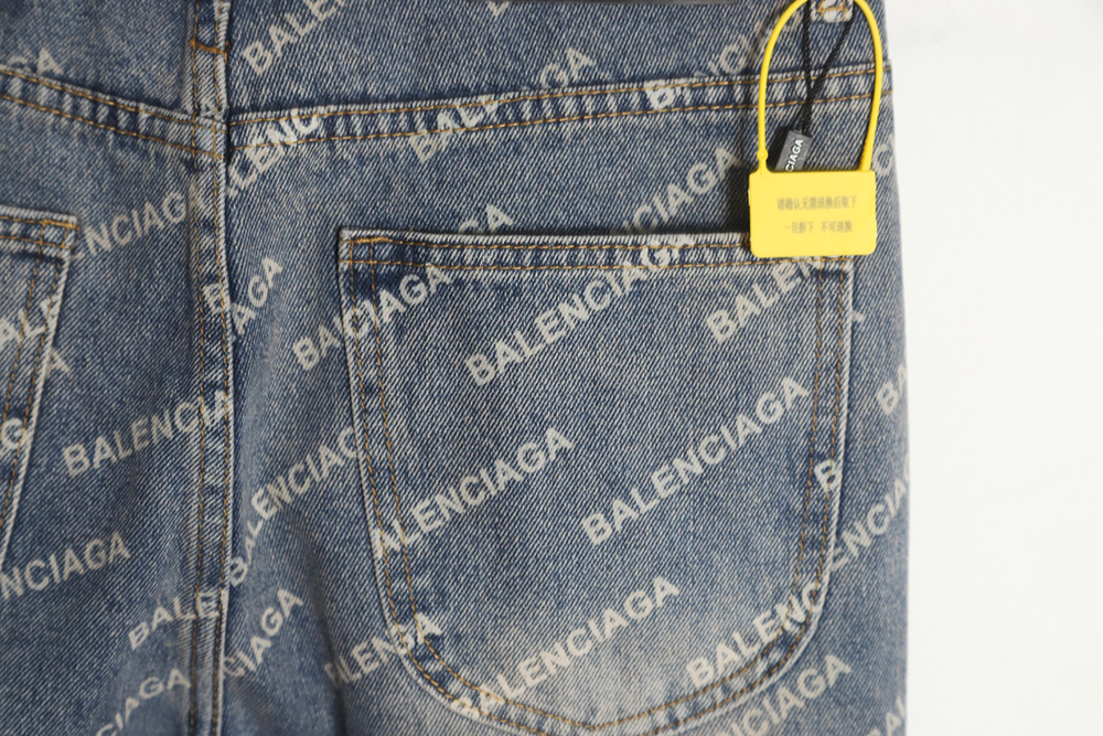 Balenciaga 23Fw all over printed washed denim trousers