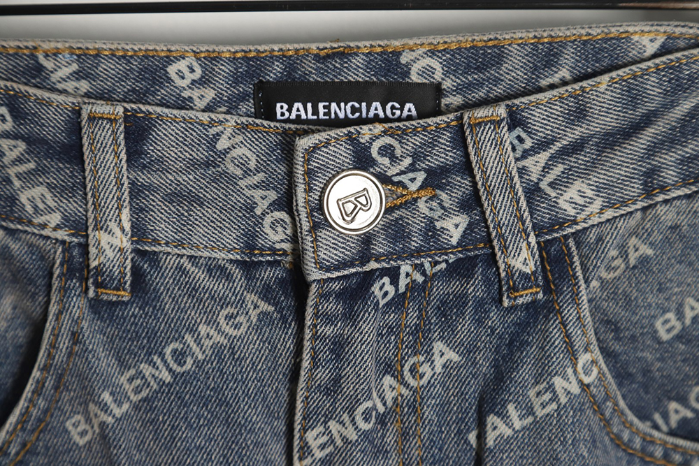 Balenciaga 23Fw all over printed washed denim trousers